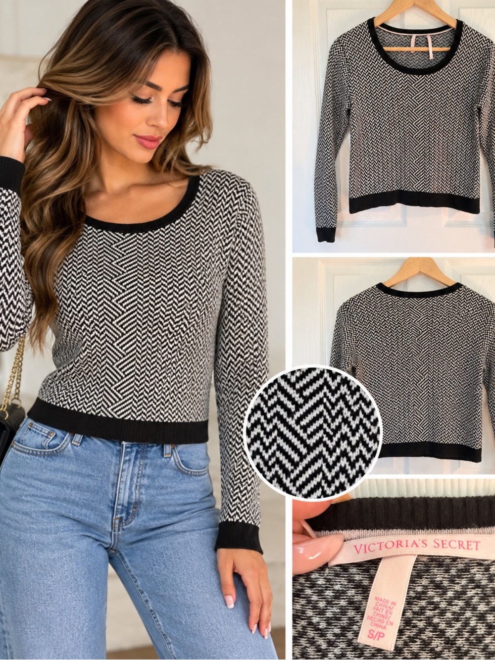 Victoria's Secret Black & White Chevron Knit Sweater